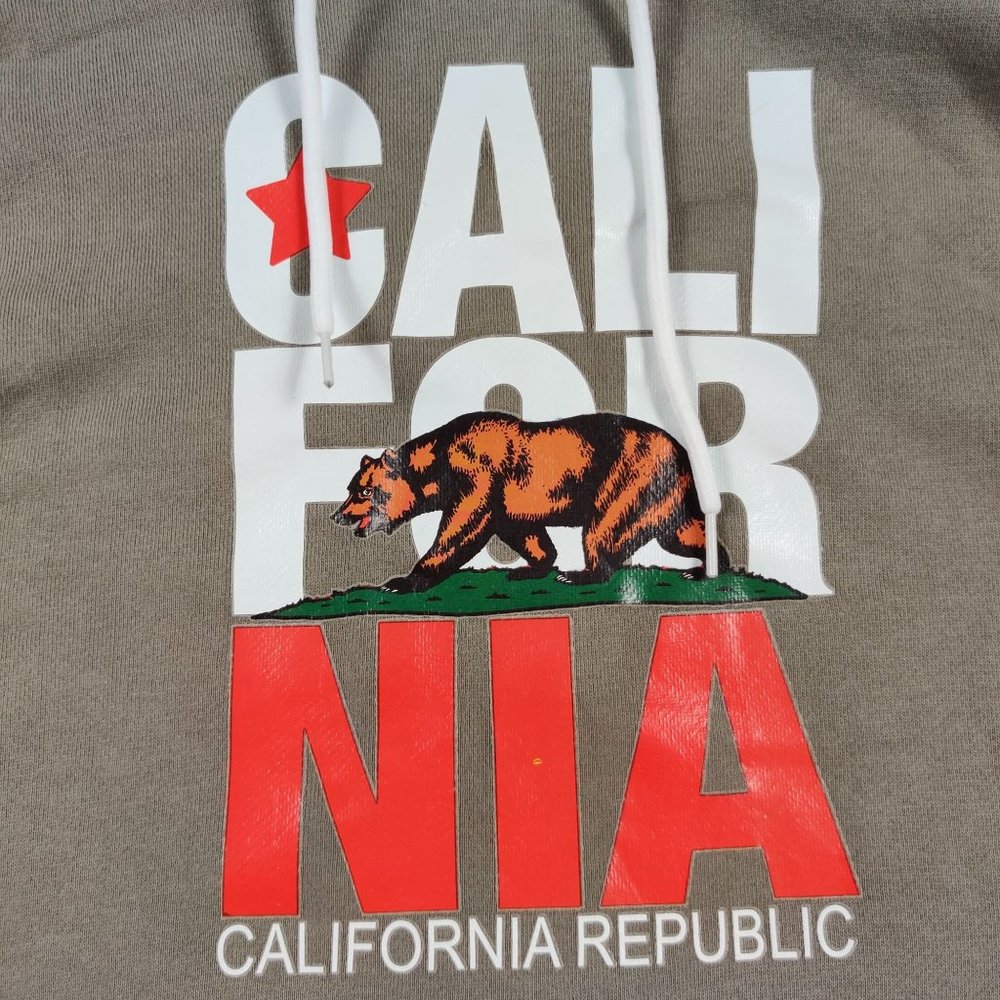 California Republic womens hooded sweatshirt graphic hoodie Cali bear taupe sz L - Picture 2 of 6